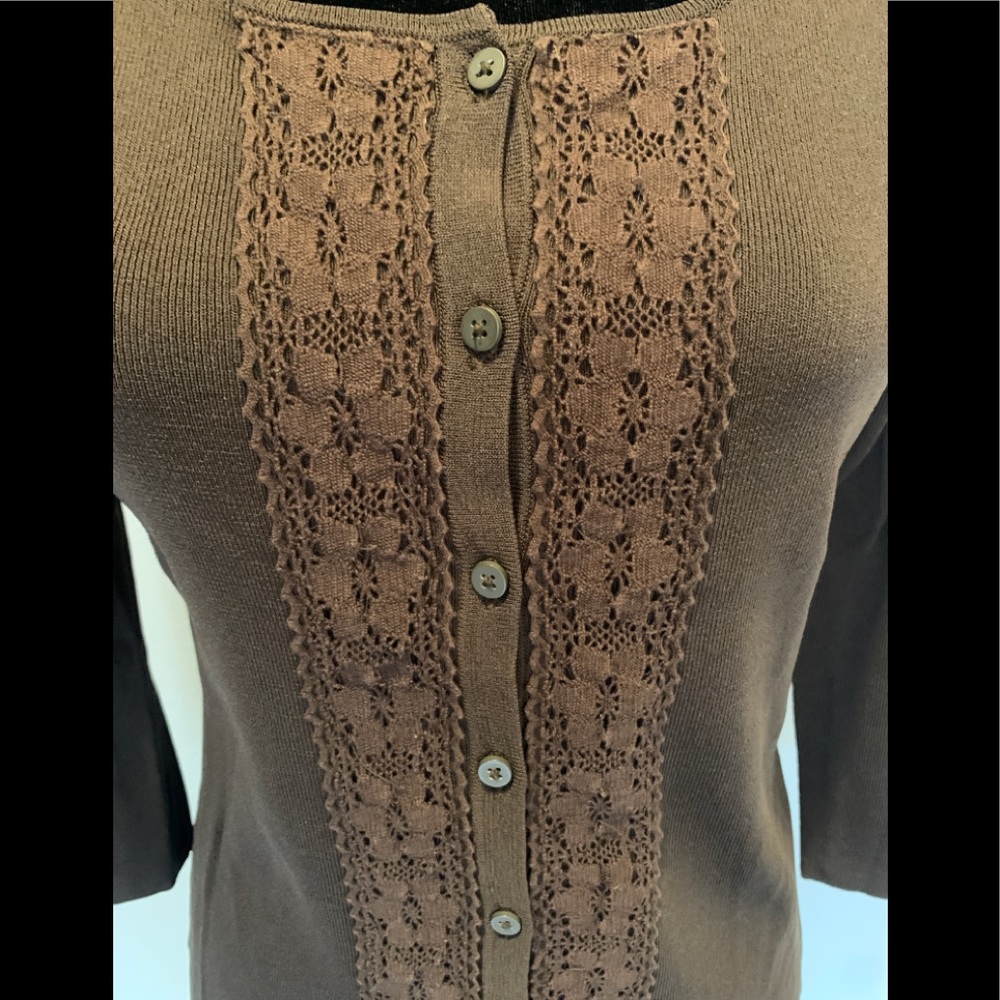 Ann Taylor Loft brown long sleeve scoop neck button down cardigan size XS - Picture 2 of 6